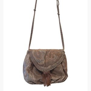 Vintage Nas Bag Exotic Leather & Textile Shoulder Bag With Fringe
